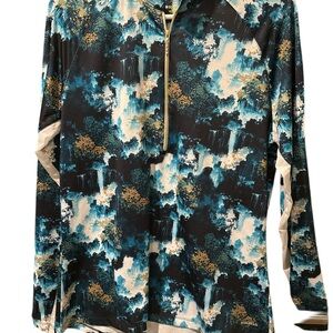 O34 Greg Norman Collection Teal, Black & Gold Half-Zip Pullover